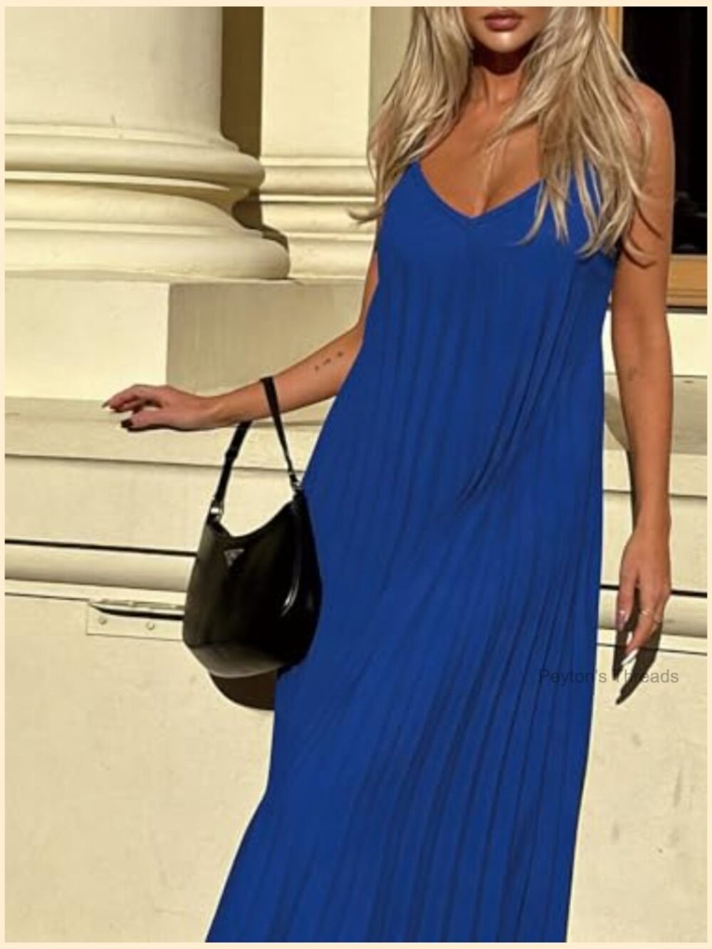V Neck Sleeveless Pleated Flowy Maxi Dress with Adjustable Straps - Picture 6 of 7